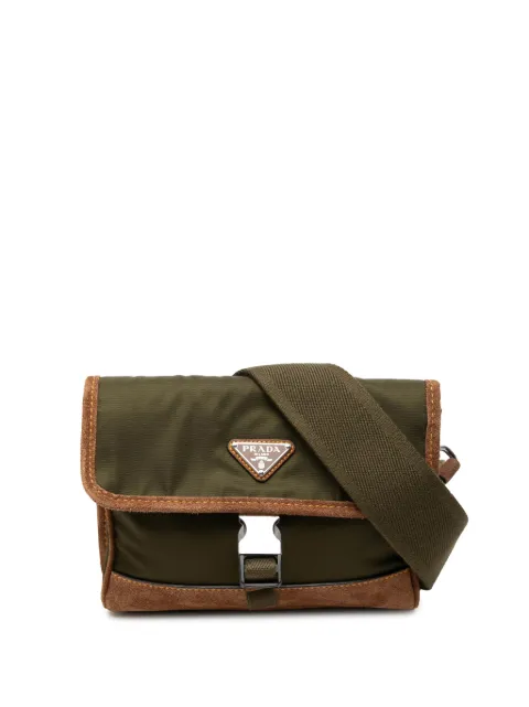 Prada Pre-Owned 2019-2026 Suede Trimmed Re Nylon Smartphone Case crossbody bag Green JT5J5F7TC9G5JZJ4