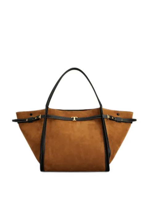 Tod's T Signature shopping bag in suede medium Brown XBWTIMA0300P3A
