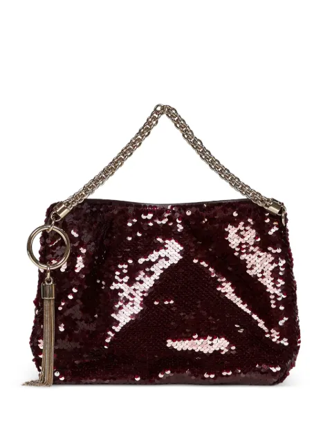 Jimmy Choo Callie sequin-embellished tote bag Red CALLIEGZDDEEPMERLOTLIGHTGOLD