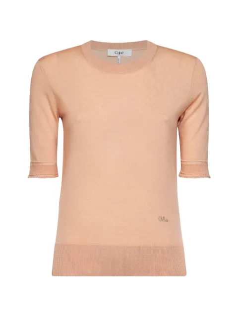 Chloé short-sleeve logo-embroidered sweater Pink CH26AMP40540