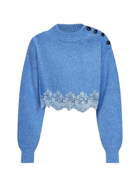 Chloé lace-trim button-shoulder sweater Blue CH26AMP06640465