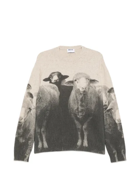 Moschino sheep-print crew-neck sweater Neutrals A09245203