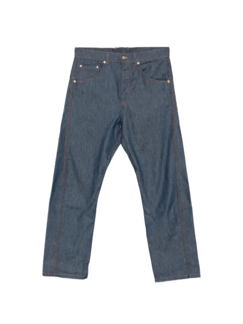 Moschino contrast-stitch logo-patch jeans Blue A03045238