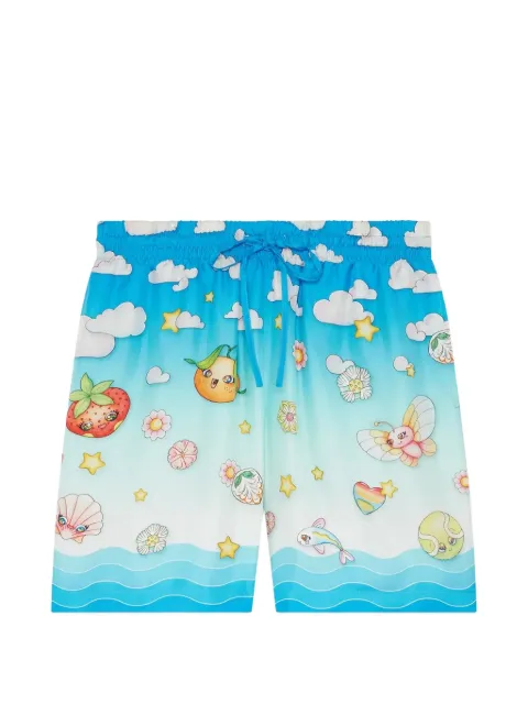 Casablanca Kawaii-motif silk twill shorts Blue MAW26TR011220012