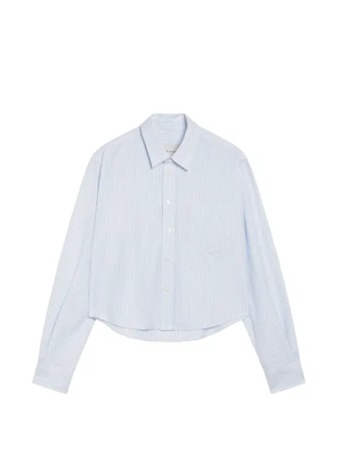 AMI Paris cropped striped cotton shirt with embossed Ami de Coeur White FSH876CO0087