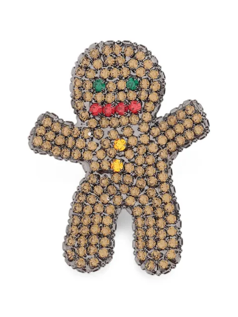 Lisa C crystal-embellished gingerbread-man brooch Silver BROOZENZERO