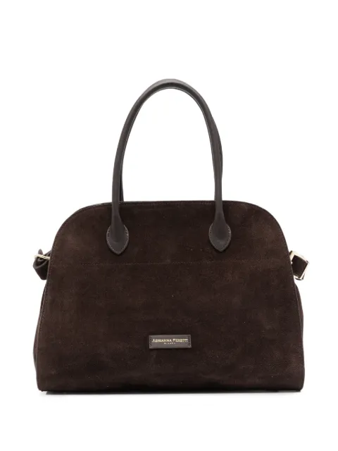 ADRIANNA FERETTI logo-plaque suede tote bag Brown 659626101