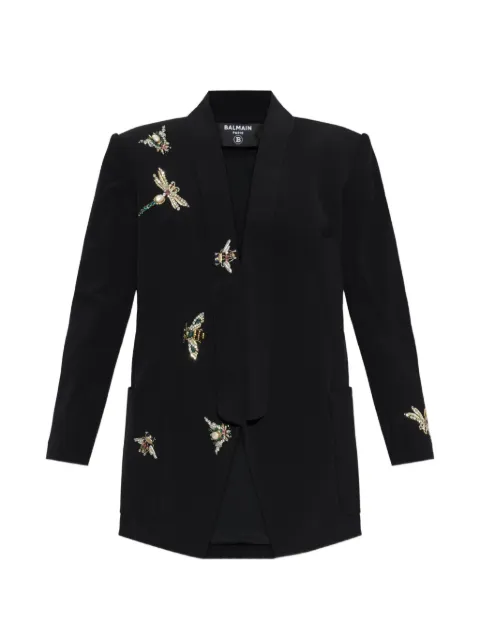 Balmain crystal-embellished shawl-lapel blazer Black HF1SJ170PD58