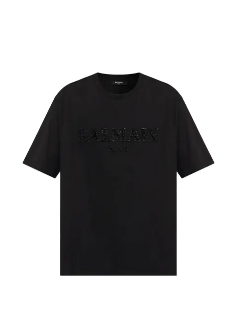 Balmain crystal-embellished logo T-shirt Black HH1EG265PD61
