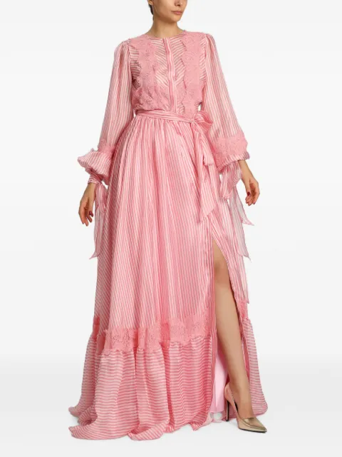 MIAU by Clara Rotescu lace-trim striped maxi dress Pink CHEMENA