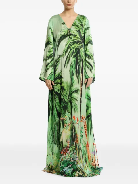 MIAU by Clara Rotescu palm-print maxi dress Green UBUD