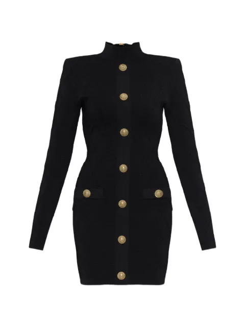 Balmain button-embellished diamond-knit mini dress Black HF1R8019KK20