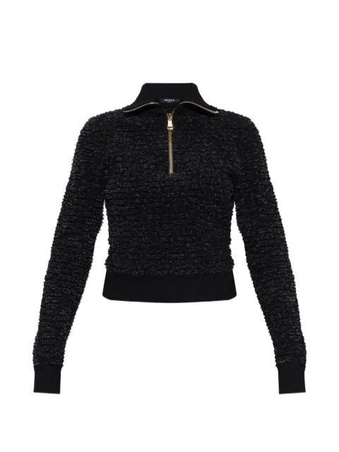 Balmain bouclé-knit quarter-zip sweater Black HF1KJ070KK12