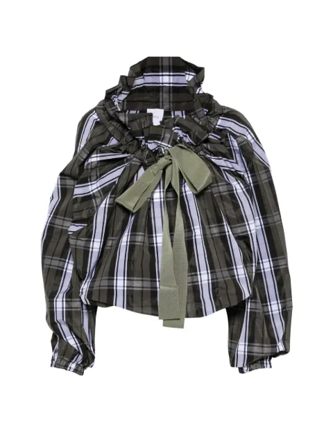 Patou scoop-neck check ruffled blouse Green TO0170267