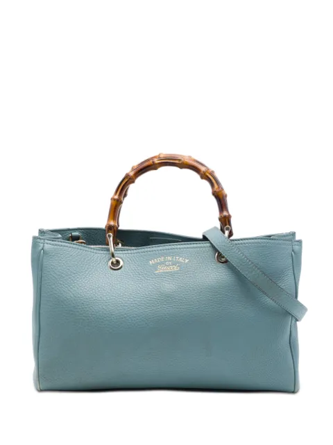 Gucci Pre-Owned 2016-2026 Medium Calfskin Bamboo Shopper satchel Blue 3BIYVW2O1YANWJKB
