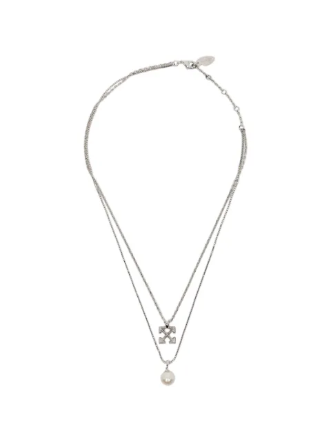 Off-White Arrows-pendant faux-pearl necklace Silver OMOB166S26MET0017201