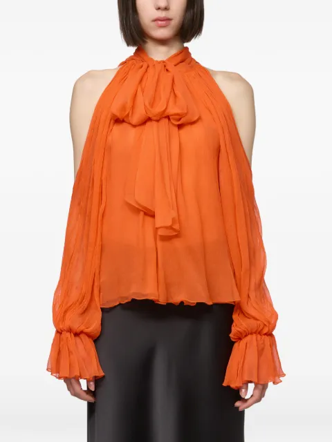 Atu Body Couture cold-shoulder pussy-bow blouse Orange AT26146