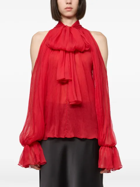 Atu Body Couture cold-shoulder pussy-bow blouse Red AT26146