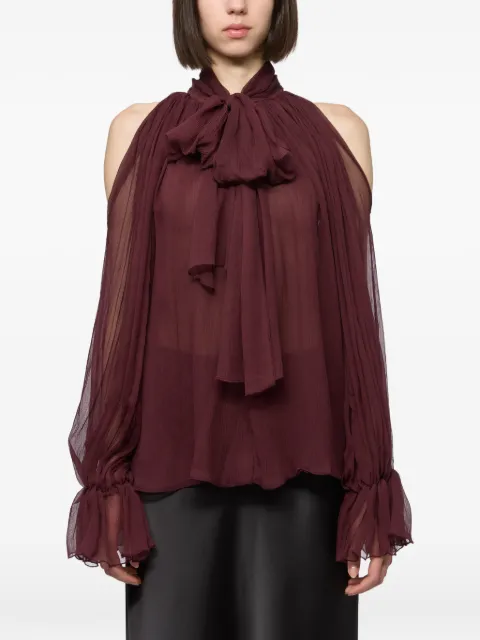 Atu Body Couture cold-shoulder silk-chiffon blouse Red AT26146