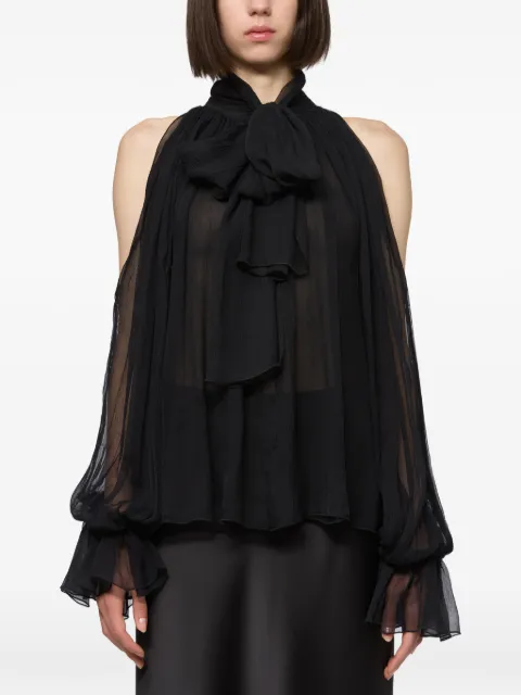 Atu Body Couture cold-shoulder pussy-bow blouse Black AT26146