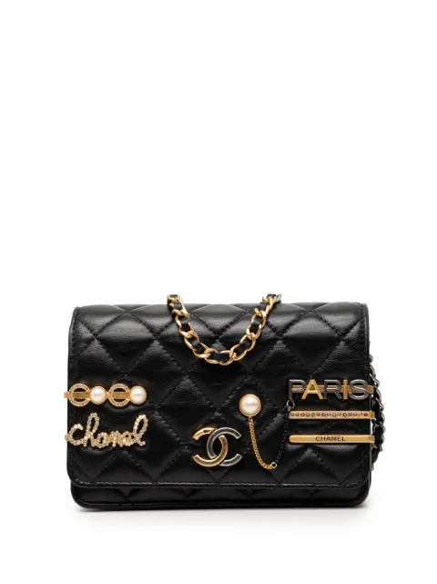 CHANEL Pre-Owned 2021 Mini CC Quilted Lambskin Coco Clips Wallet on Chain crossbody bag Black 7C2D9HDZYN37NEG3