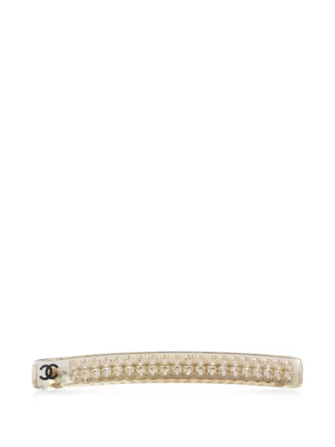 CHANEL Pre-Owned 2005 Coco Mark rhinestone hair clip White 1084686