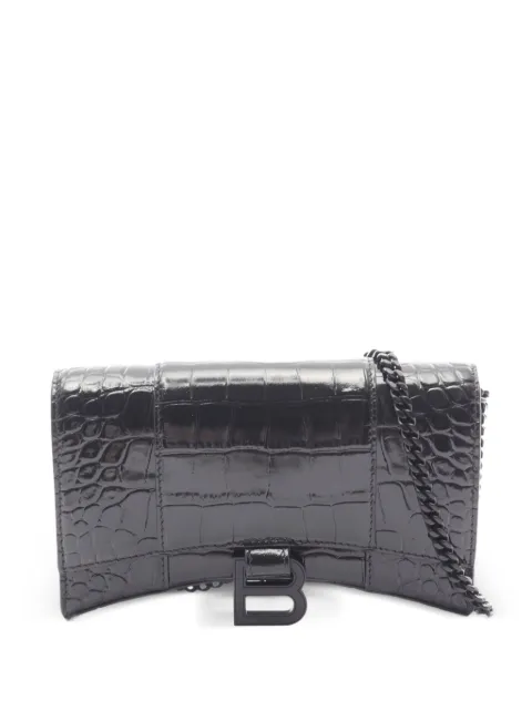 Balenciaga Pre-Owned Hourglass croc-embossed chain shoulder bag Black 1085957