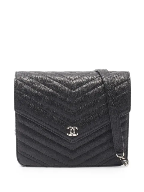 CHANEL Pre-Owned 2017-2018 Chevron V-stitch chain wallet Black 108743224737607