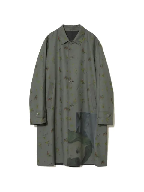 Undercover floral-print graphic-patch coat Grey UC2E43033