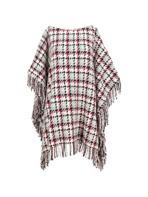 Ermanno Scervino Vintage houndstooth-pattern fringed poncho White CVM262228