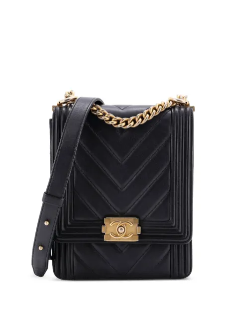 CHANEL Pre-Owned North South Boy Flap Bag Chevron Lambskin Small crossbody bag Black 7OZ61GBEYVYU5DC0