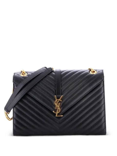 Saint Laurent Pre-Owned Classic Monogram Envelope Satchel Matelasse Chevron Leather Large shoulder bag Black QED1XZ7LRGNY60OE