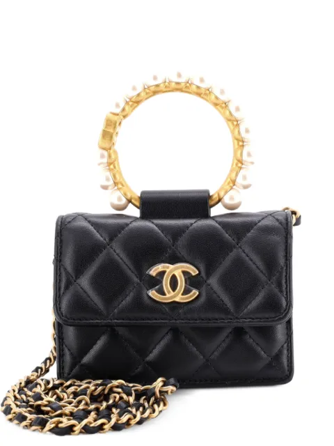 CHANEL Pre-Owned Pearl Crown with Chain Quilted Lambskin clutch bag Black MN2IDQCN7KMEJEXF