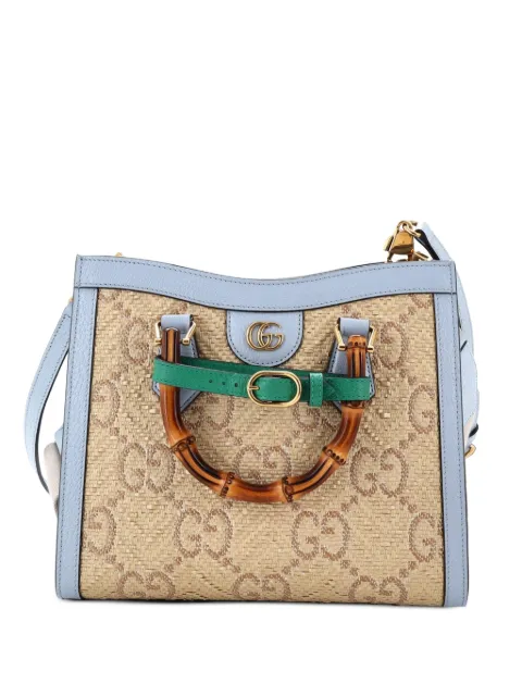 Gucci Pre-Owned Diana NM Bamboo Handle GG Raffia Small tote bag Blue JZGSMQUC5VR3HCIB