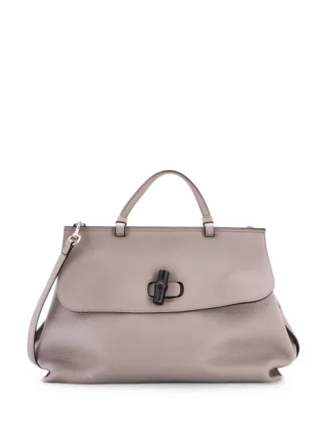 Gucci Pre-Owned Bamboo Daily Top Handle Bag Leather Large satchel Grey I8LJRM8WKSSRH03W