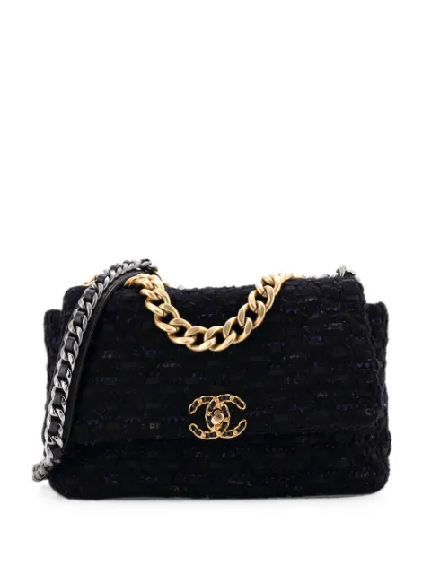 CHANEL Pre-Owned 19 Flap Bag Quilted Tweed and Ribbon Large crossbody bag Black 446ABBSX7DKY4Y47