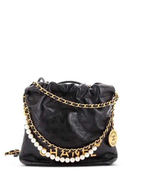 CHANEL Pre-Owned 22 Chain Hobo Quilted Calfskin with Pearl Chain Mini crossbody bag Black FGVC8ELIOQOEJ42M