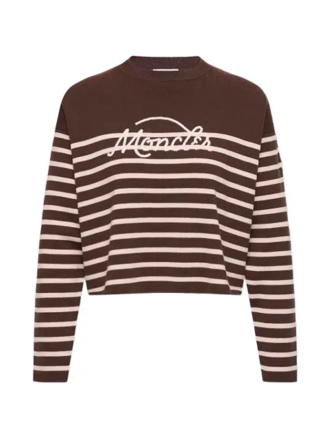 Moncler horizontal-stripe logo-embroidered sweater Brown L20939C00005M1131