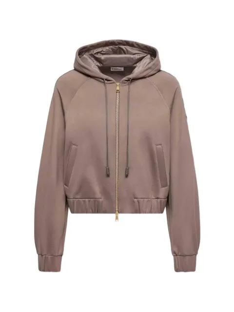 Moncler logo-patch zip-up hoodie Brown L20938G0001389A66