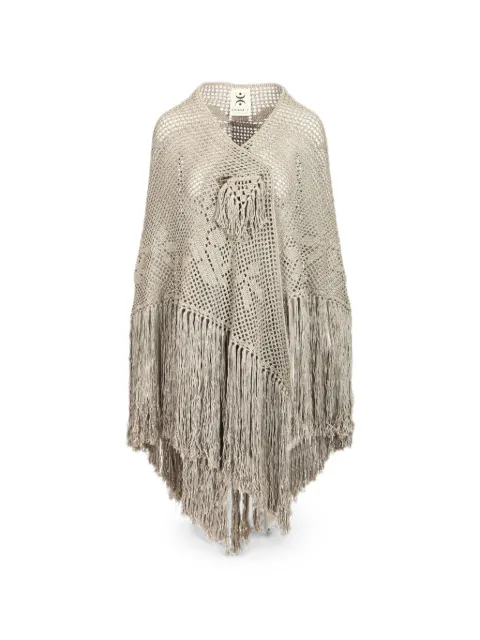 Chiara Is fringe-trim knitted shawl Neutrals SROS005SE