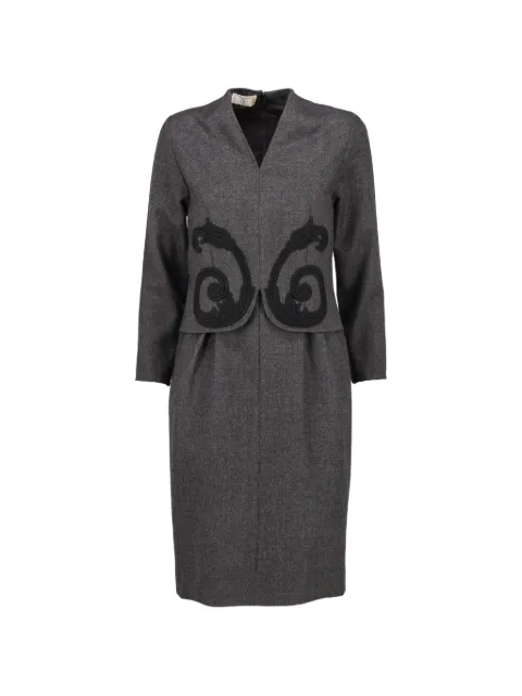 Valentino Garavani Pre-Owned embroidered V-neck midi dress Grey CVM247534