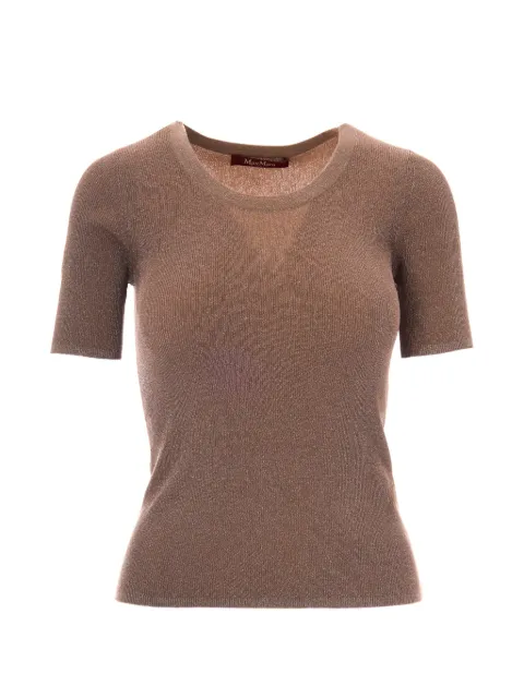 Max Mara ribbed-knit metallic-thread T-shirt Neutrals 2626366131600