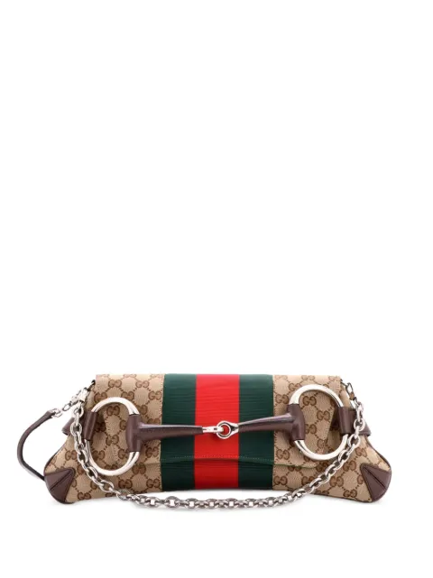 Gucci Pre-Owned Horsebit NM Web Chain Clutch GG Canvas Medium shoulder bag Brown DMBXVY7953BWX9VO