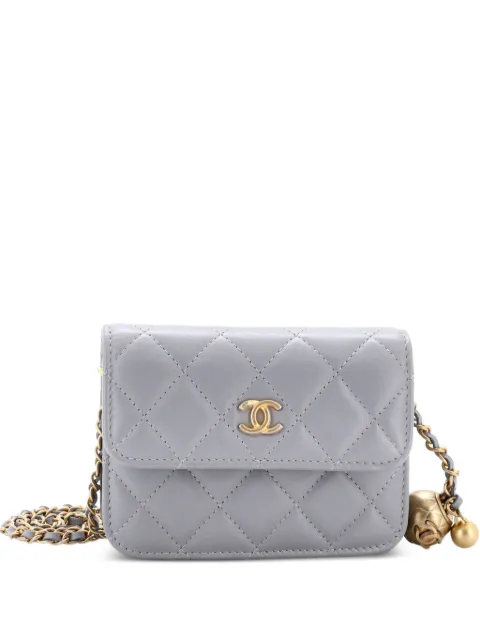 CHANEL Pre-Owned Pearl Crush Flap Clutch with Chain Quilted Lambskin Mini crossbody bag Grey CPZ3KGC4XAS6II8C