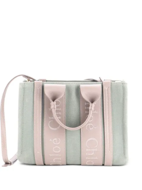 Chloé Pre-Owned Woody Convertible Linen and Leather Small tote bag Grey M8O75Q4OQMSMBLOR