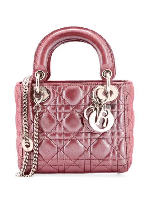 Christian Dior Pre-Owned Lady Dior Chain Bag Cannage Quilt Iridescent Leather Mini satchel Pink EGPGL5JD72O32UST