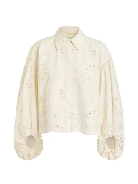 Marie Oliver Ivana broderie-anglaise puff-sleeve shirt Neutrals 1Z12C252