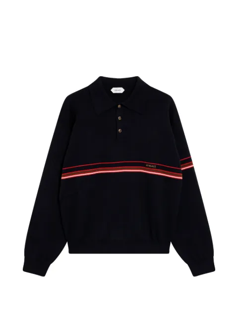 Versace striped long-sleeve polo shirt Blue 10257441A18340