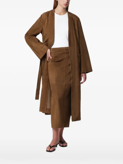 Nour Hammour Ruelle belted suede trench coat Brown PF26C28SUE