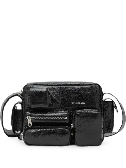 Balenciaga Superbusy crinkled leather messenger bag Black A000L6210C8